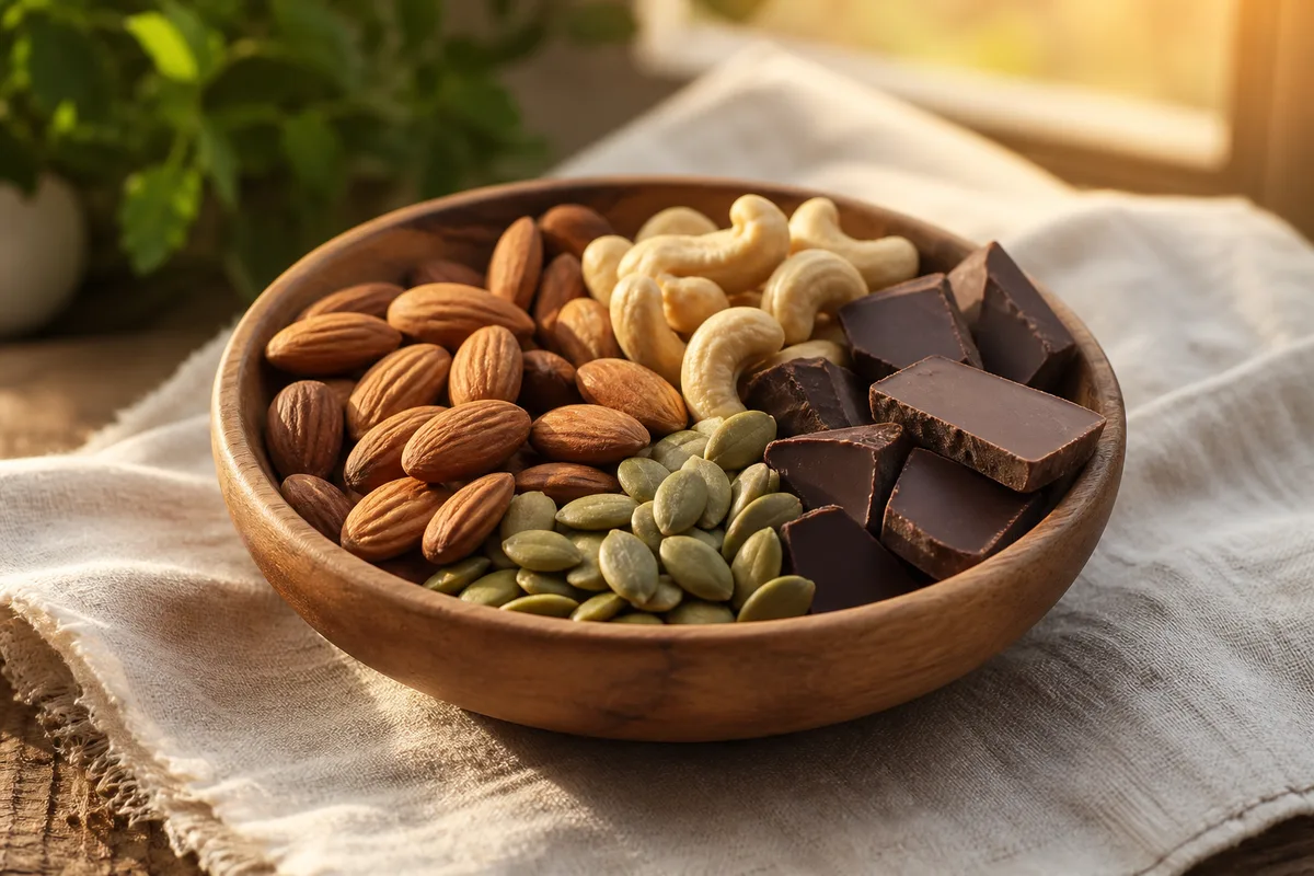 Amandes, noix de cajou et chocolat noir, sources de magnésium